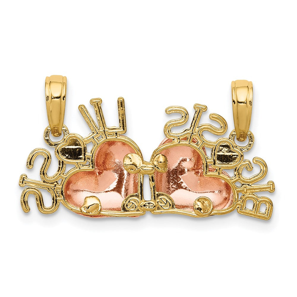 Alternate view of the 14k Two Tone Gold, Rhodium Big / Lil Sis Set of 2 Heart Pendant, 13mm by The Black Bow Jewelry Co.