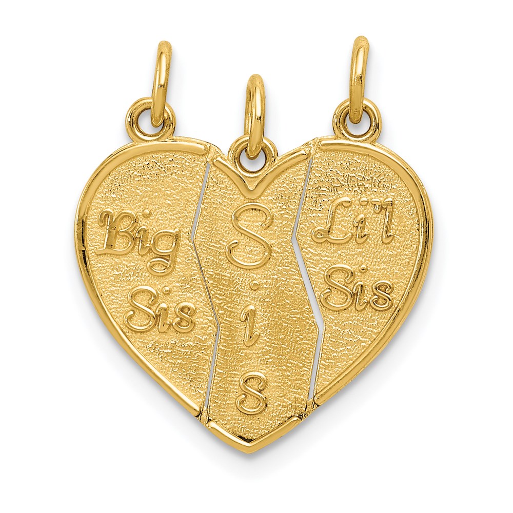 14k Yellow Gold Big Sis, Sis, Lil Sis Three Piece Charm Pendants, 18mm, Item P26201 by The Black Bow Jewelry Co.