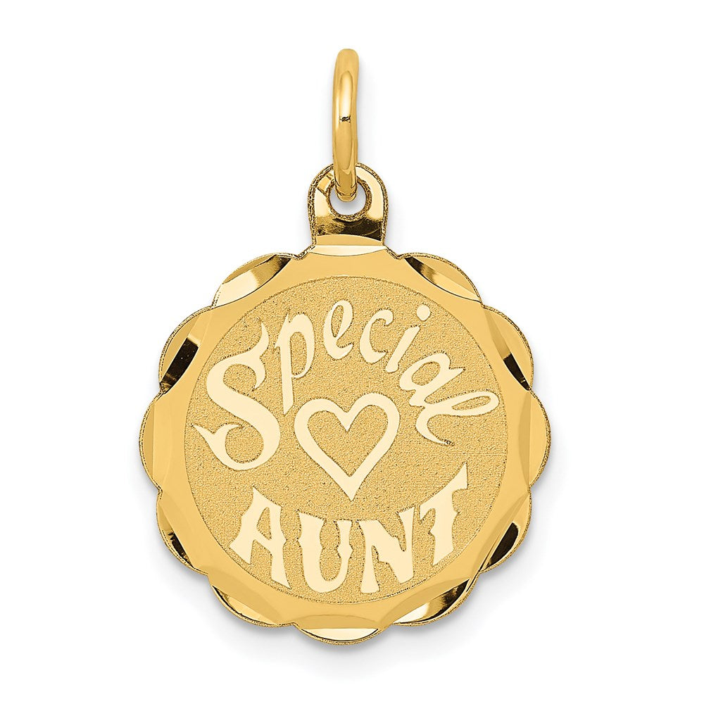 14k Yellow Gold Special Aunt Disc Charm or Pendant, 16mm, Item P26203 by The Black Bow Jewelry Co.