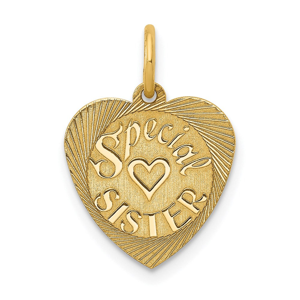 14k Yellow Gold Special Sister Heart Charm or Pendant, 13mm, Item P26204 by The Black Bow Jewelry Co.