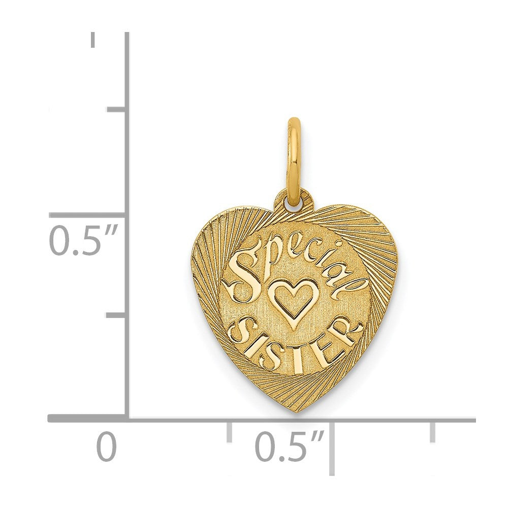 Alternate view of the 14k Yellow Gold Special Sister Heart Charm or Pendant, 13mm by The Black Bow Jewelry Co.