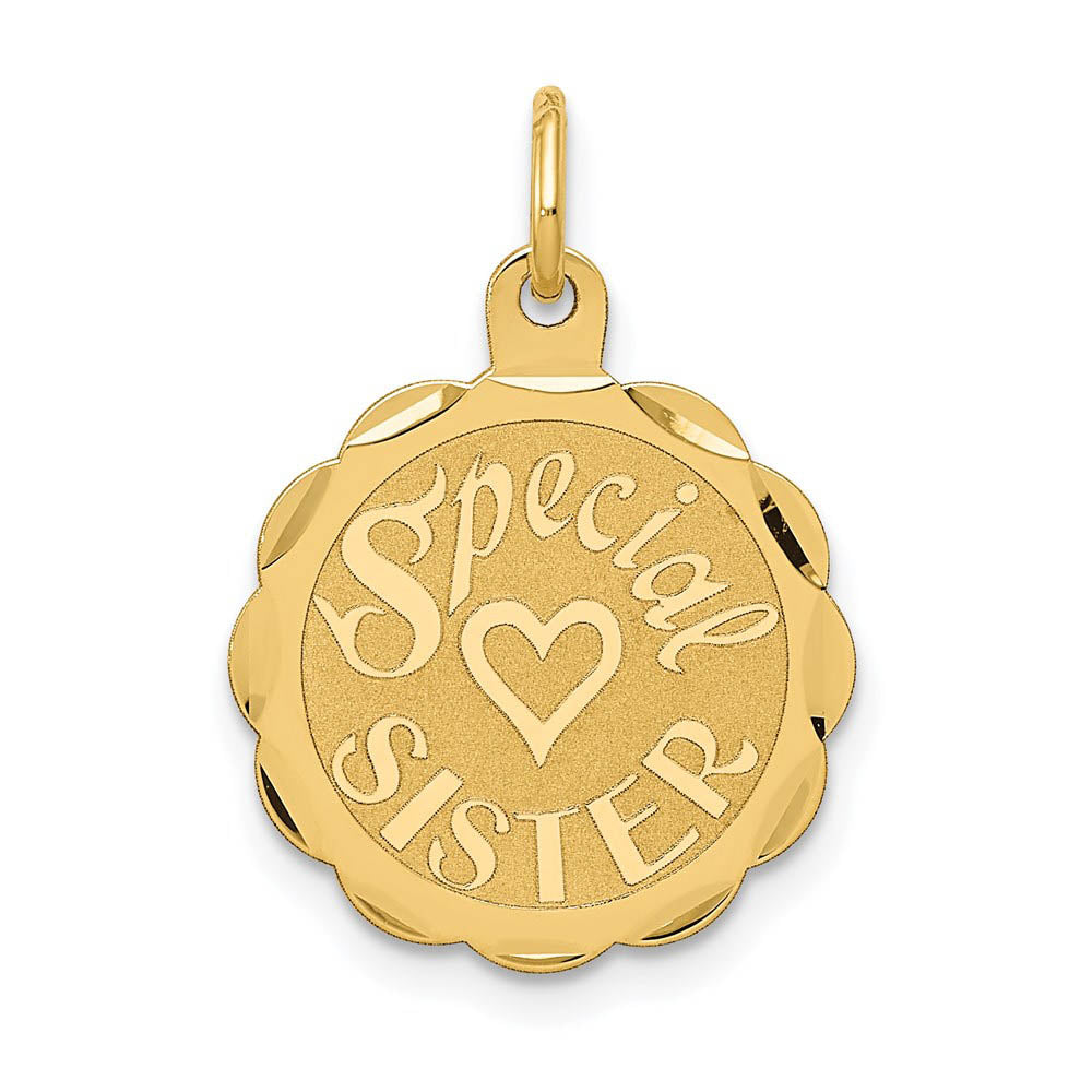 14k Yellow Gold Special Sister Disc Charm or Pendant, 15mm, Item P26205 by The Black Bow Jewelry Co.