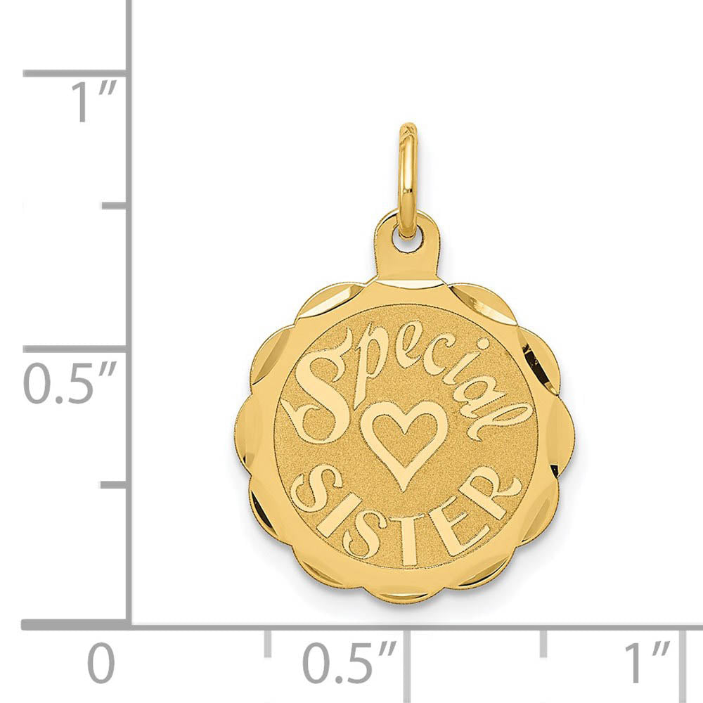 Alternate view of the 14k Yellow Gold Special Sister Disc Charm or Pendant, 15mm by The Black Bow Jewelry Co.