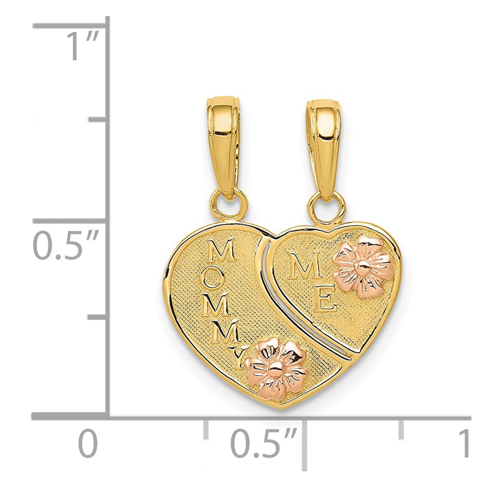 Alternate view of the 14k Two Tone Gold Mommy, Me Set of 2 Heart Pendant, 15mm by The Black Bow Jewelry Co.
