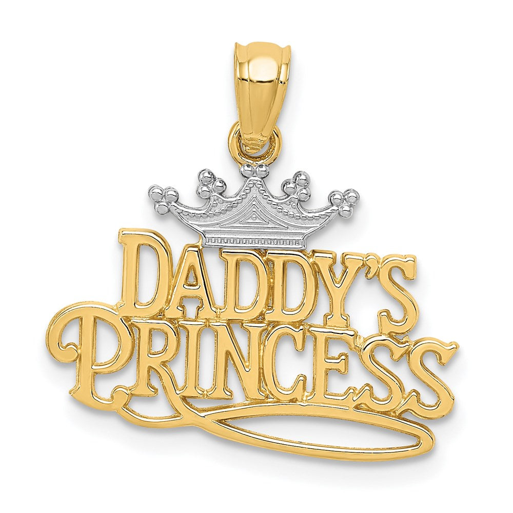 14k Yellow Gold & White Rhodium Daddy's Princess Script Pendant, 20mm, Item P26221 by The Black Bow Jewelry Co.