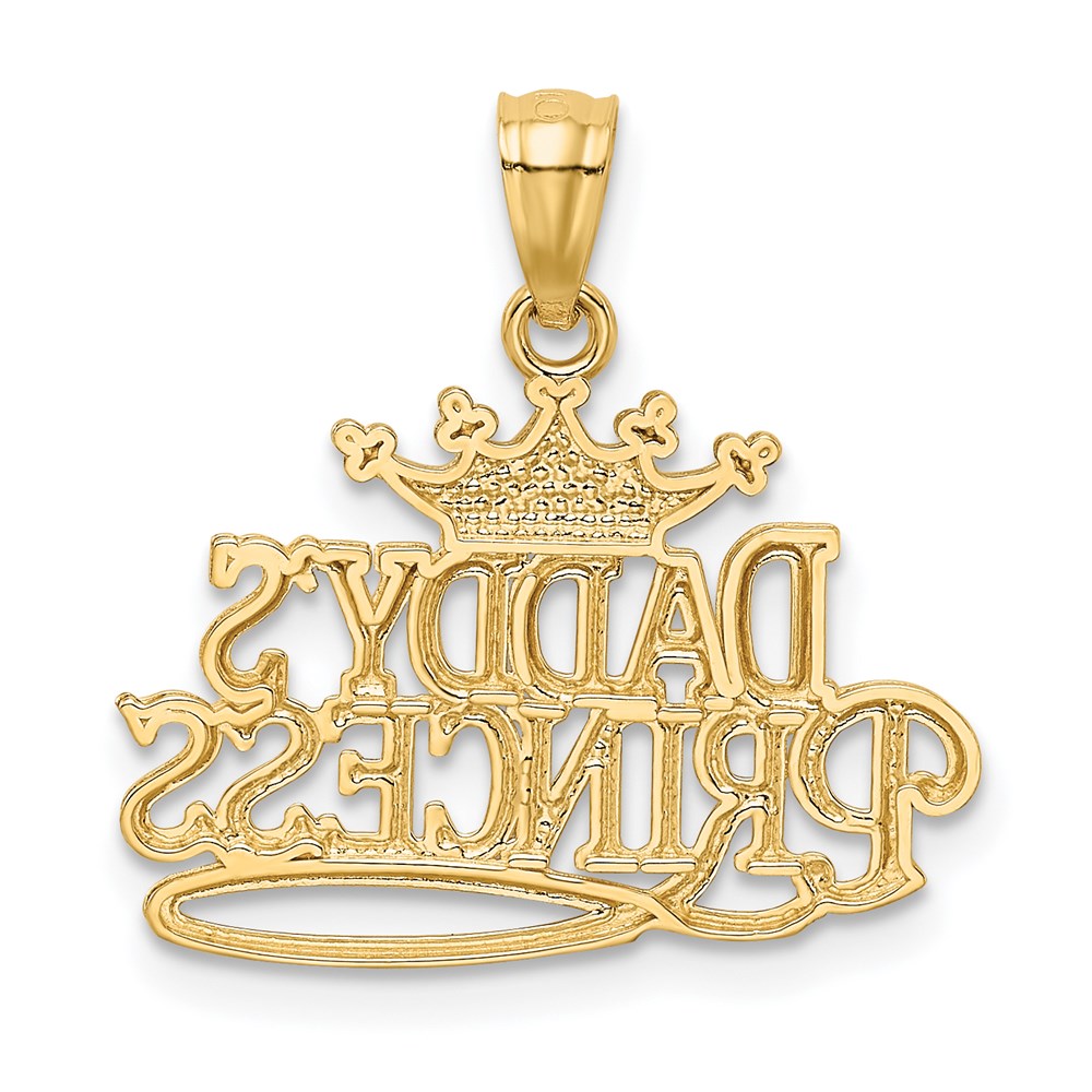 Alternate view of the 14k Yellow Gold & White Rhodium Daddy's Princess Script Pendant, 20mm by The Black Bow Jewelry Co.