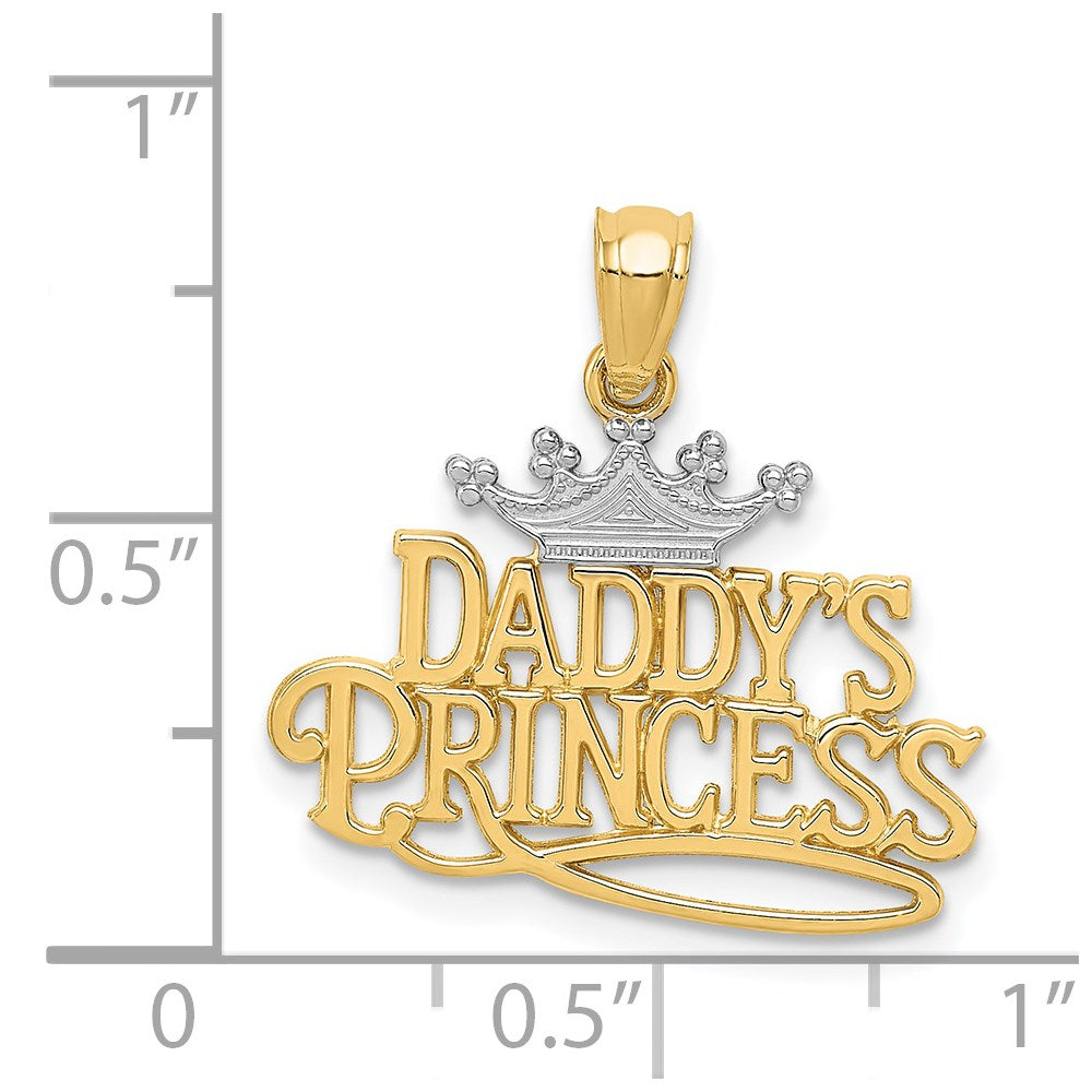 Alternate view of the 14k Yellow Gold & White Rhodium Daddy's Princess Script Pendant, 20mm by The Black Bow Jewelry Co.