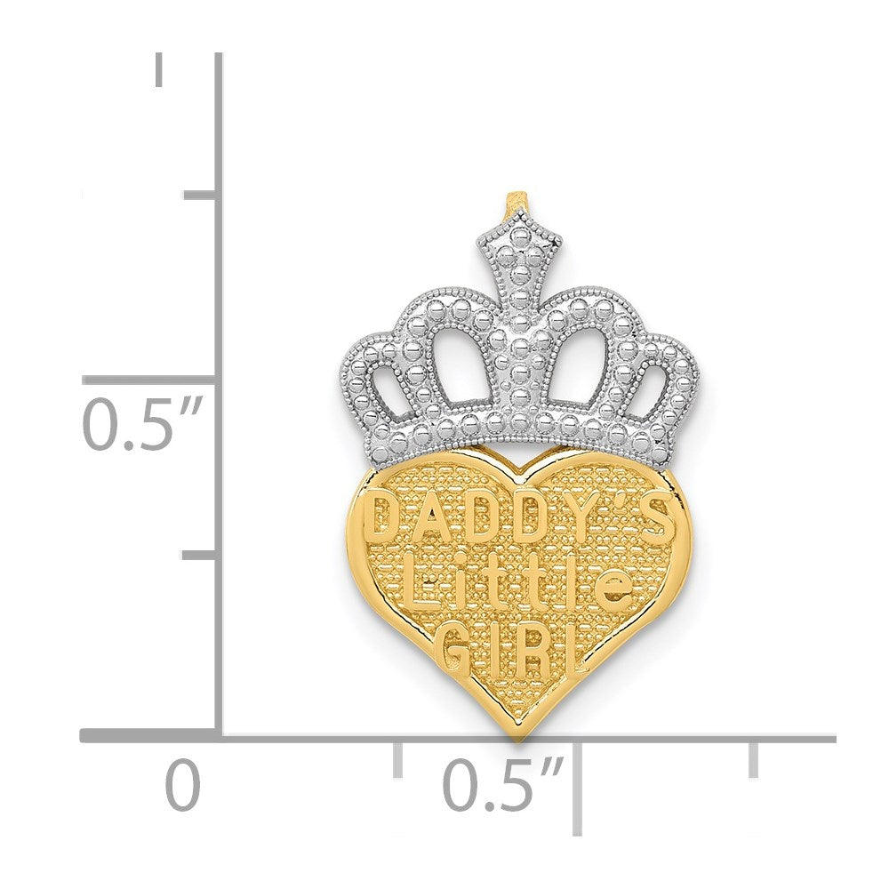 Alternate view of the 14k Yellow Gold, White Rhodium Daddy's Little Girl Heart Pendant, 13mm by The Black Bow Jewelry Co.