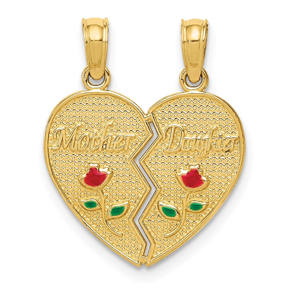 14k Yellow Gold & Enamel Mother, Daughter Set of 2 Heart Pendant, 17mm, Item P26228 by The Black Bow Jewelry Co.