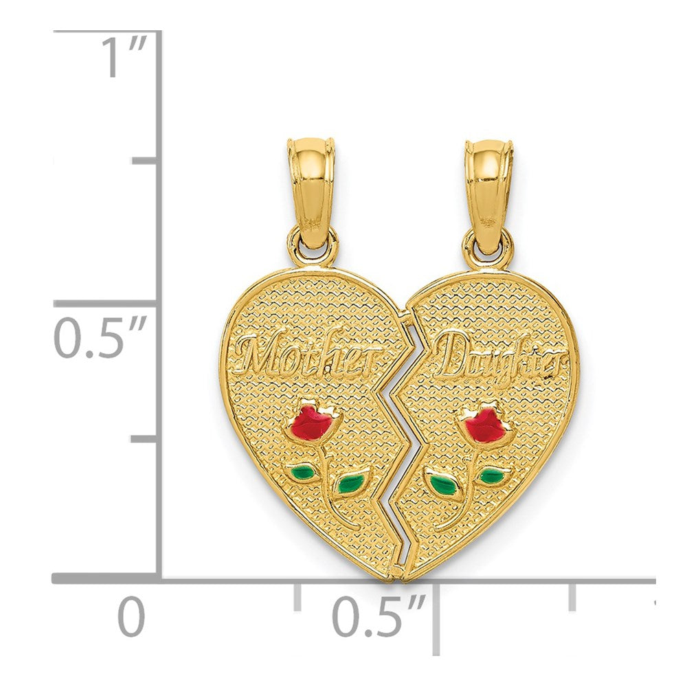 Alternate view of the 14k Yellow Gold & Enamel Mother, Daughter Set of 2 Heart Pendant, 17mm by The Black Bow Jewelry Co.