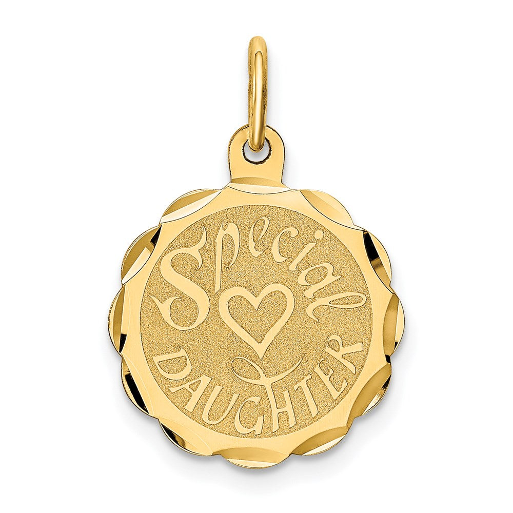 14k Yellow Gold Special Daughter Engravable Disc Charm or Pendant 15mm, Item P26235 by The Black Bow Jewelry Co.