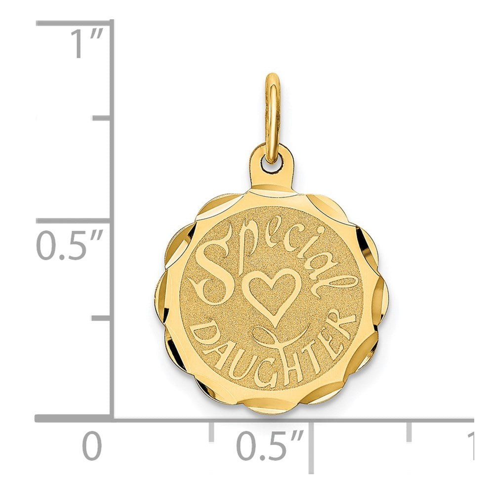 Alternate view of the 14k Yellow Gold Special Daughter Engravable Disc Charm or Pendant 15mm by The Black Bow Jewelry Co.