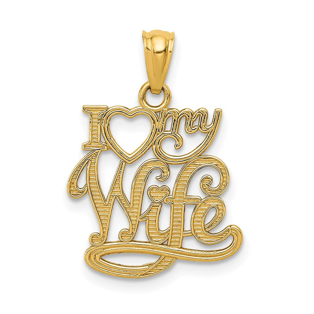 14k Yellow Gold I Love My Wife Pendant, 13mm, Item P26245 by The Black Bow Jewelry Co.