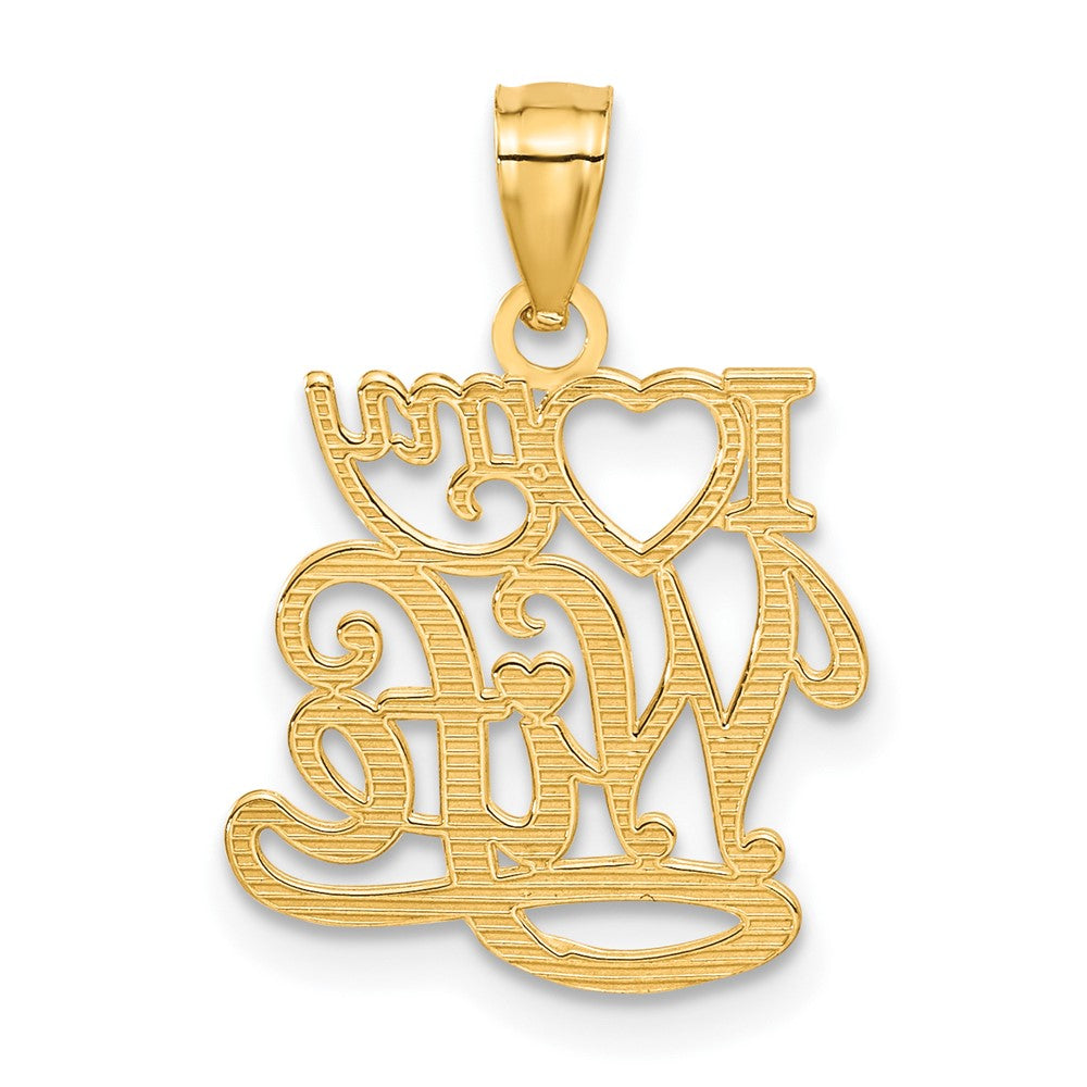 Alternate view of the 14k Yellow Gold I Love My Wife Pendant, 13mm by The Black Bow Jewelry Co.