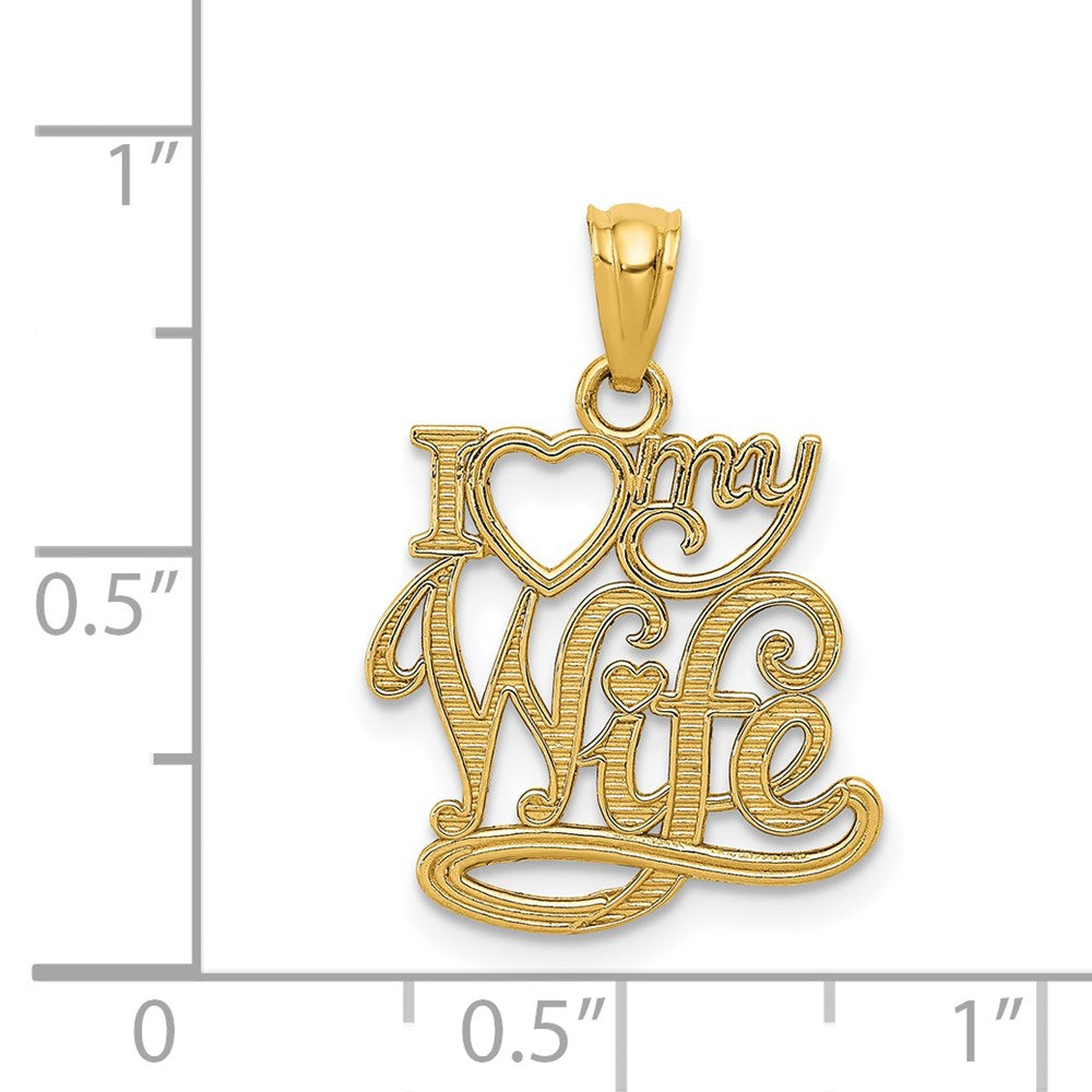 Alternate view of the 14k Yellow Gold I Love My Wife Pendant, 13mm by The Black Bow Jewelry Co.