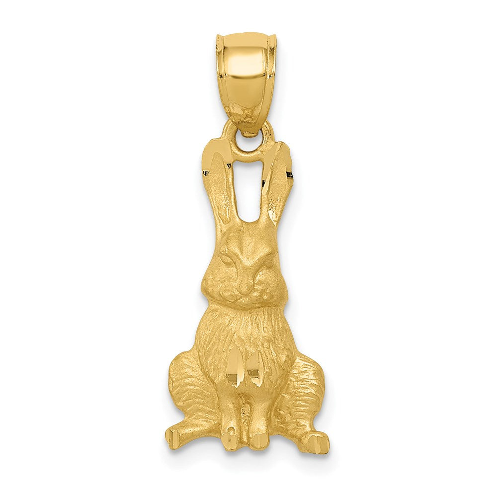 14k Yellow Gold Satin and Diamond Cut Rabbit Pendant, 10mm, Item P26261 by The Black Bow Jewelry Co.
