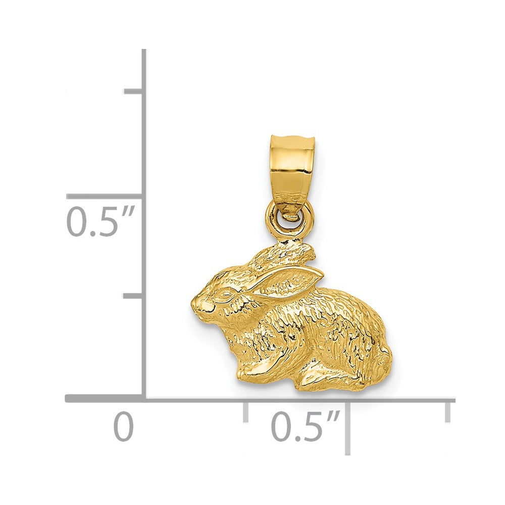 Alternate view of the 14k Yellow Gold Textured Rabbit Pendant, 13mm by The Black Bow Jewelry Co.