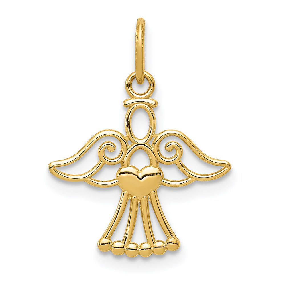 14k Yellow Gold Polished Small Angel with Heart Pendant, 15mm, Item P26264 by The Black Bow Jewelry Co.