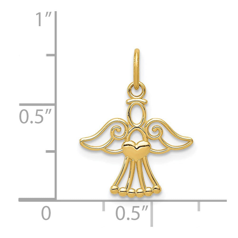 Alternate view of the 14k Yellow Gold Polished Small Angel with Heart Pendant, 15mm by The Black Bow Jewelry Co.