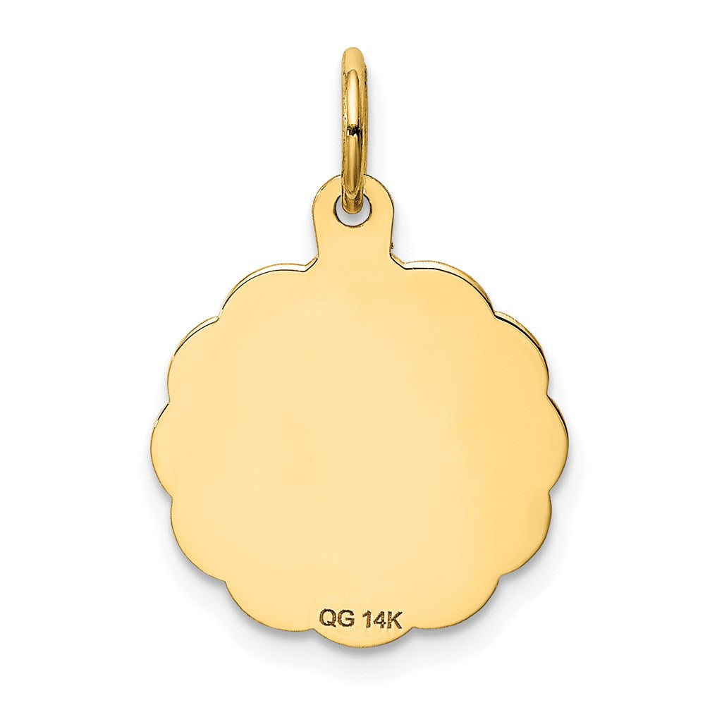 Alternate view of the 14k Yellow Gold Merry Christmas Engravable Disc Charm or Pendant, 15mm by The Black Bow Jewelry Co.