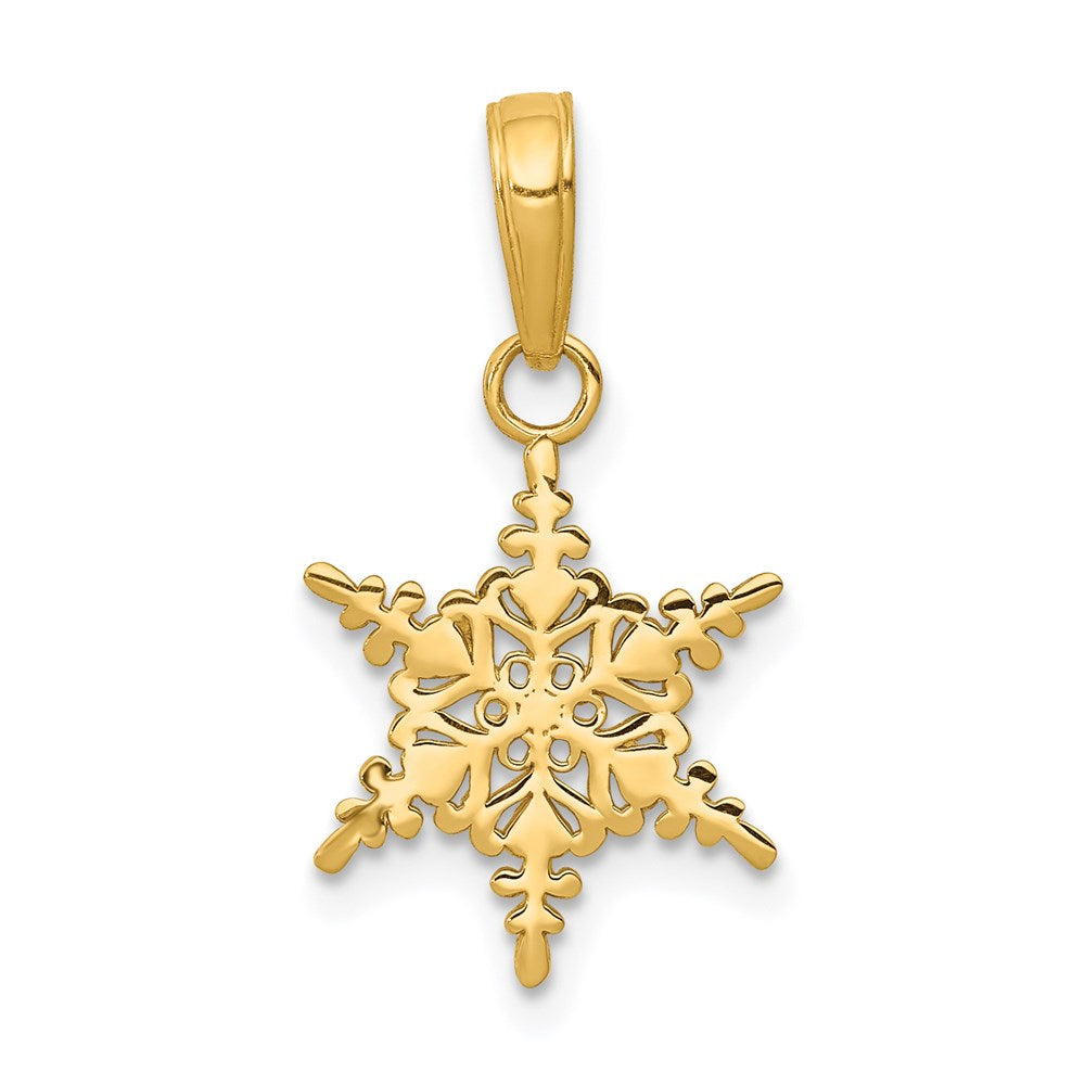 14k Yellow Gold Polished Small Snowflake Pendant, 12mm, Item P26271 by The Black Bow Jewelry Co.