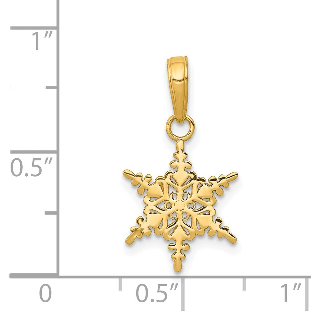 Alternate view of the 14k Yellow Gold Polished Small Snowflake Pendant, 12mm by The Black Bow Jewelry Co.