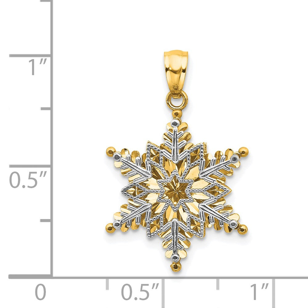 Alternate view of the 14k Two Tone Gold Stacked Snowflake Pendant, 18mm by The Black Bow Jewelry Co.