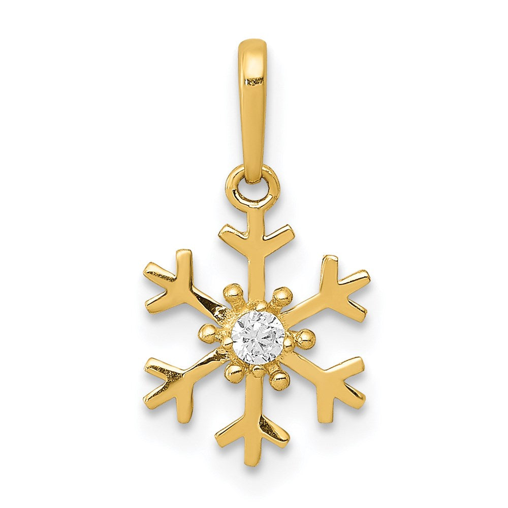 14k Yellow Gold & Cubic Zirconia Snowflake Charm or Pendant, 8mm, Item P26277 by The Black Bow Jewelry Co.