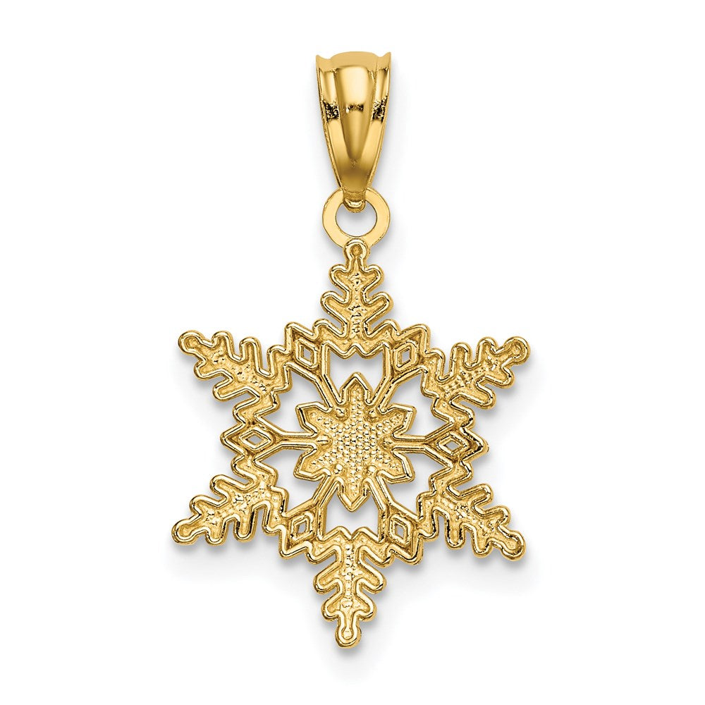 Alternate view of the 14k Yellow Gold Diamond Cut and Polished Snowflake Pendant, 13mm by The Black Bow Jewelry Co.