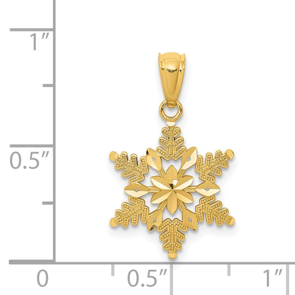 Alternate view of the 14k Yellow Gold Diamond Cut and Polished Snowflake Pendant, 13mm by The Black Bow Jewelry Co.