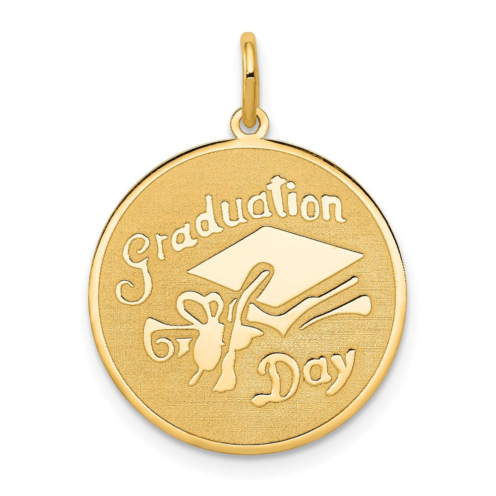 14k Yellow Gold Graduation Day Engravable Disc Charm or Pendant, 18mm, Item P26282 by The Black Bow Jewelry Co.