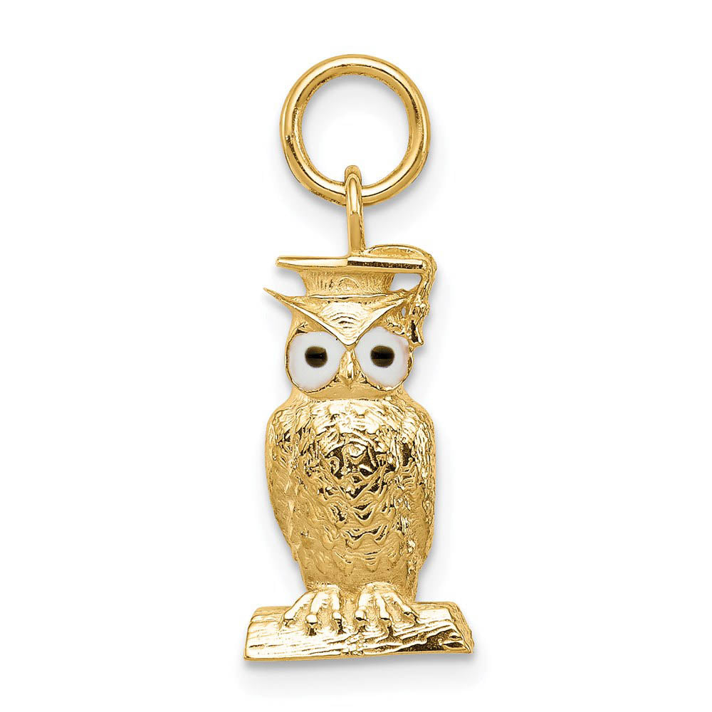 14k Yellow Gold & Enamel Graduation Owl Charm or Pendant, 7mm, Item P26283 by The Black Bow Jewelry Co.