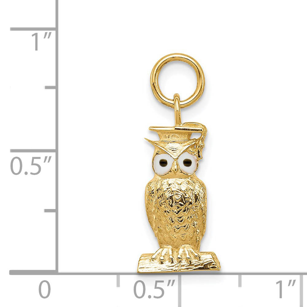 Alternate view of the 14k Yellow Gold & Enamel Graduation Owl Charm or Pendant, 7mm by The Black Bow Jewelry Co.
