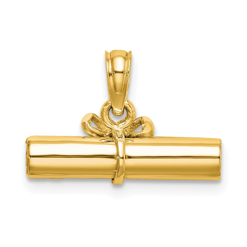Alternate view of the 14k Yellow Gold Three Dimensional Diploma Pendant, 17mm by The Black Bow Jewelry Co.
