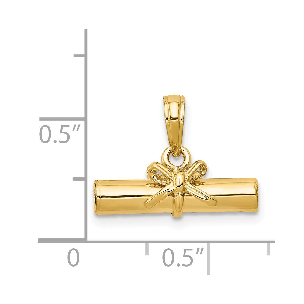 Alternate view of the 14k Yellow Gold Three Dimensional Diploma Pendant, 17mm by The Black Bow Jewelry Co.