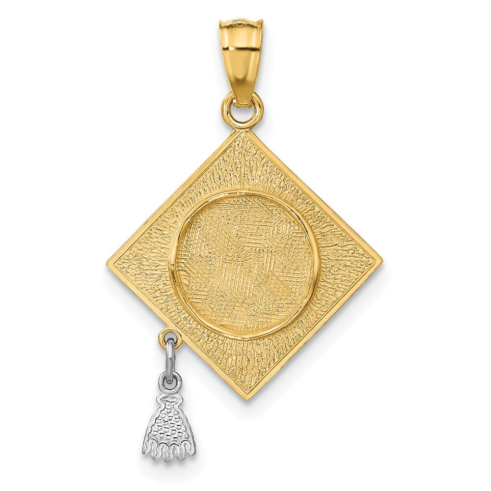 Alternate view of the 14k Two Tone Gold 3D Graduation Cap with Moveable Tassel Pendant, 17mm by The Black Bow Jewelry Co.