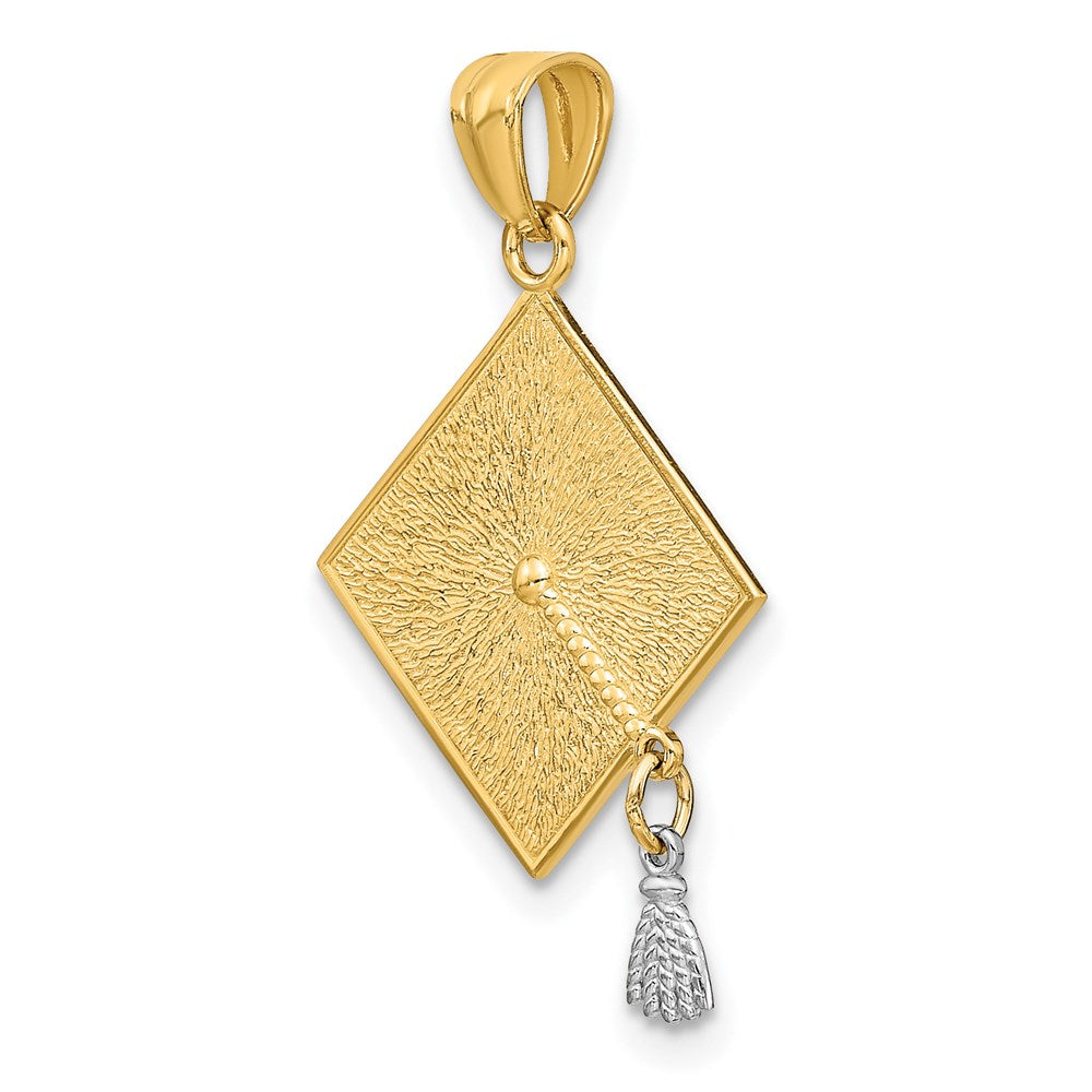 Alternate view of the 14k Two Tone Gold 3D Graduation Cap with Moveable Tassel Pendant, 17mm by The Black Bow Jewelry Co.