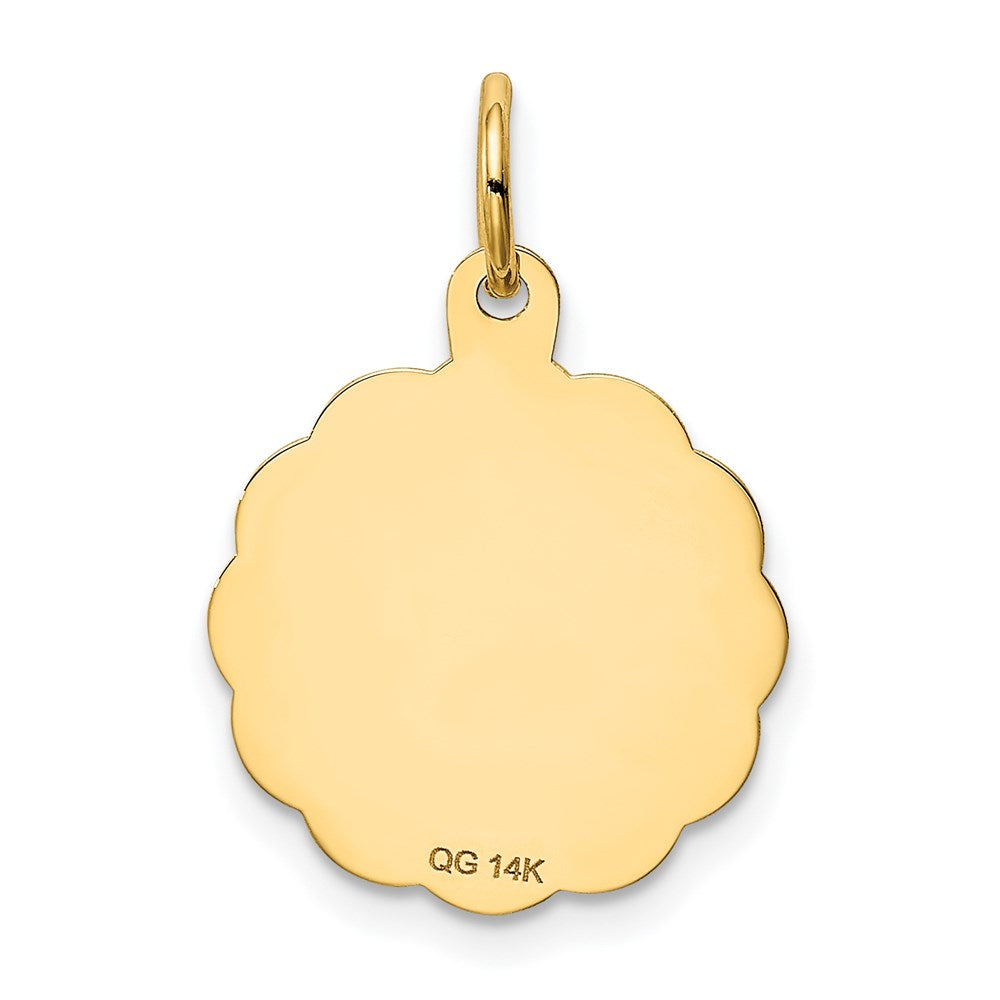 Alternate view of the 14k Yellow Gold Graduation Day Brocaded Disc Charm or Pendant, 16mm by The Black Bow Jewelry Co.