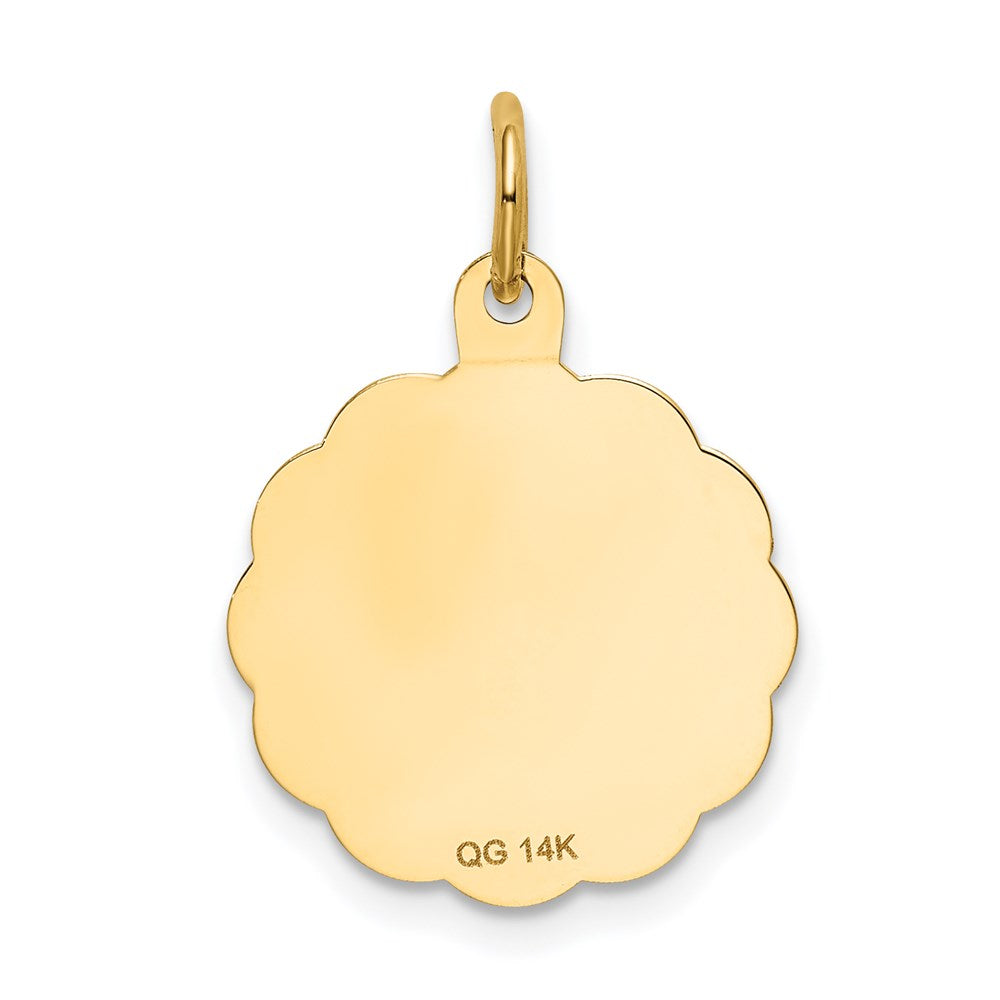 Alternate view of the 14k Yellow Gold Brocaded Disc  Graduation Day Charm or Pendant, 16mm by The Black Bow Jewelry Co.
