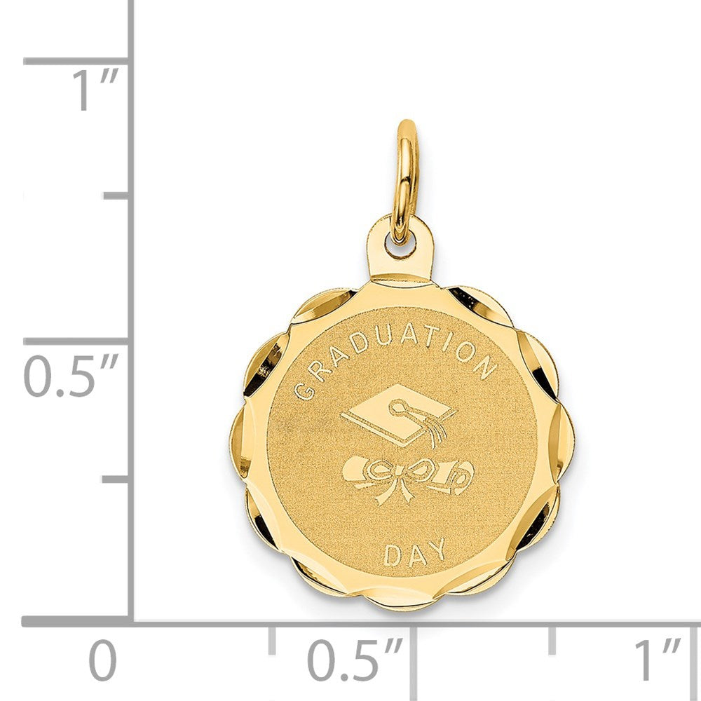 Alternate view of the 14k Yellow Gold Brocaded Disc  Graduation Day Charm or Pendant, 16mm by The Black Bow Jewelry Co.