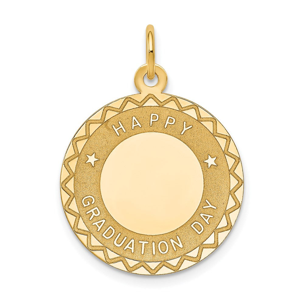 14k Yellow Gold Happy Graduation Day Circle Charm or Pendant, 20mm, Item P26303 by The Black Bow Jewelry Co.
