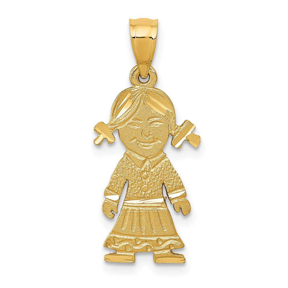 14k Yellow Gold Diamond Cut Girl Charm or Pendant, 11mm, Item P26316 by The Black Bow Jewelry Co.