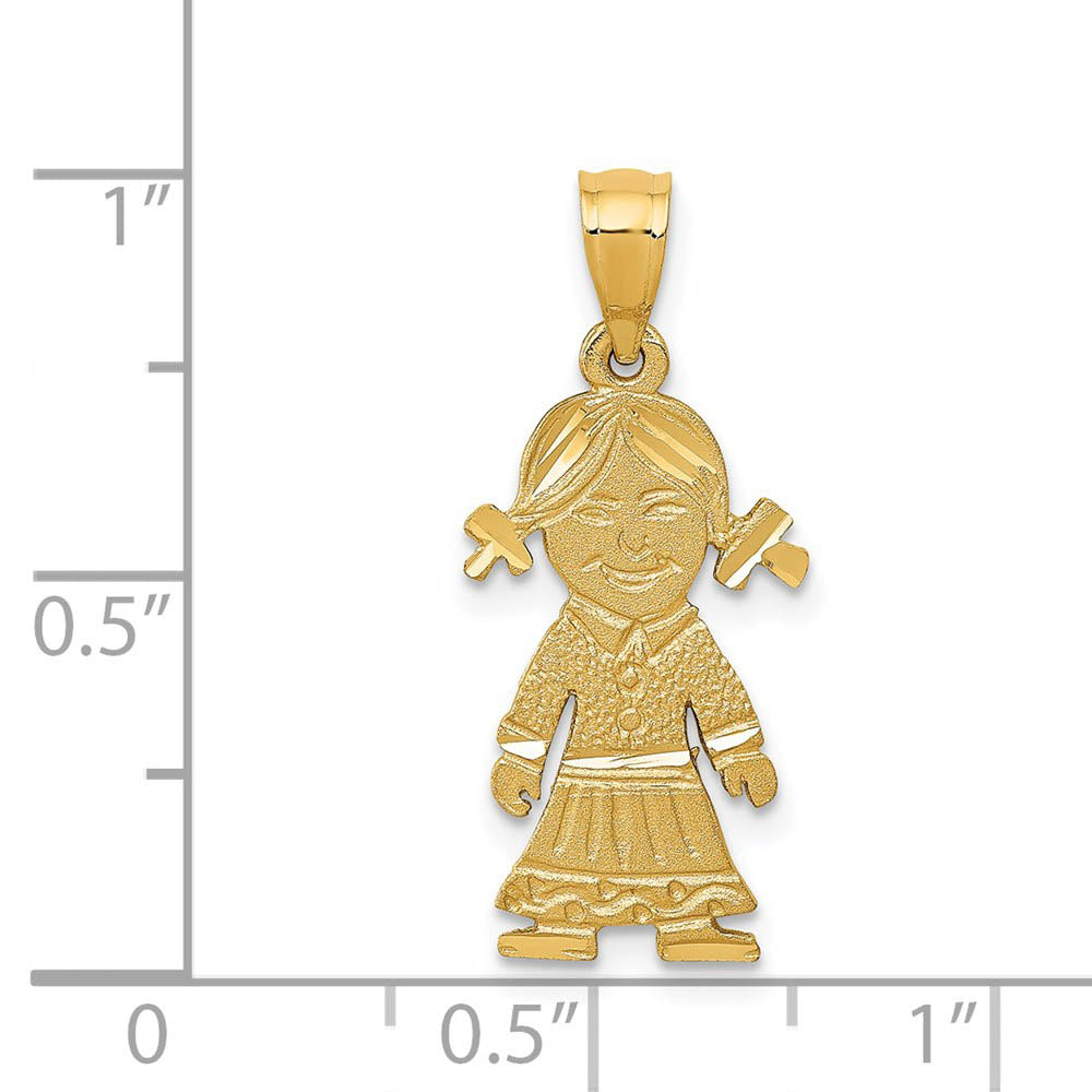 Alternate view of the 14k Yellow Gold Diamond Cut Girl Charm or Pendant, 11mm by The Black Bow Jewelry Co.