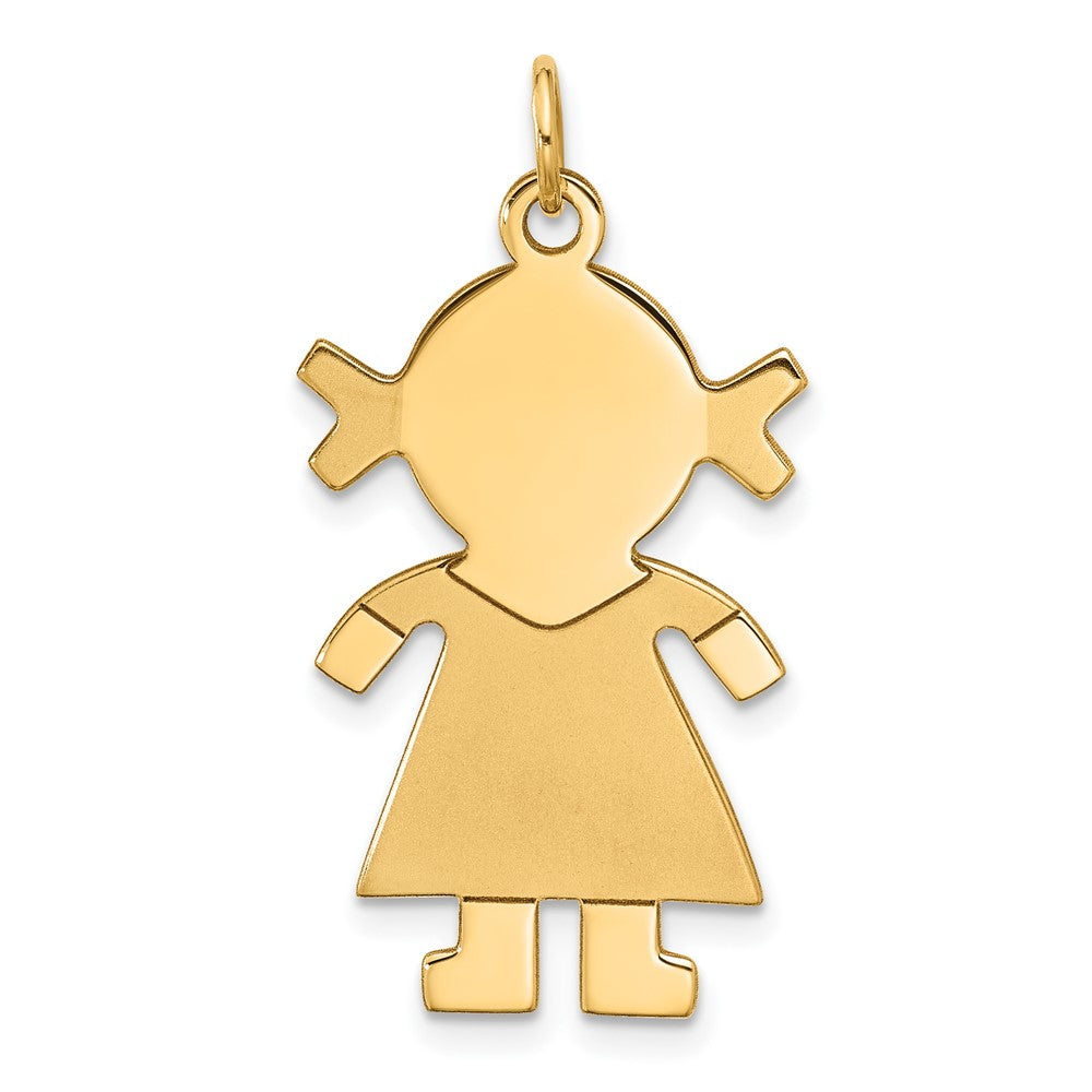 14k Yellow Gold Satin Girl Engravable Charm or Pendant, 16mm, Item P26320 by The Black Bow Jewelry Co.