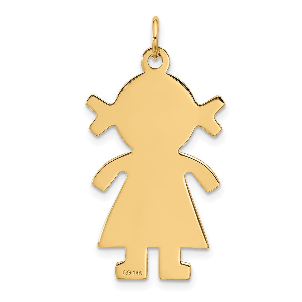 Alternate view of the 14k Yellow Gold Satin Girl Engravable Charm or Pendant, 16mm by The Black Bow Jewelry Co.