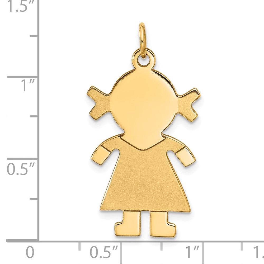 Alternate view of the 14k Yellow Gold Satin Girl Engravable Charm or Pendant, 16mm by The Black Bow Jewelry Co.