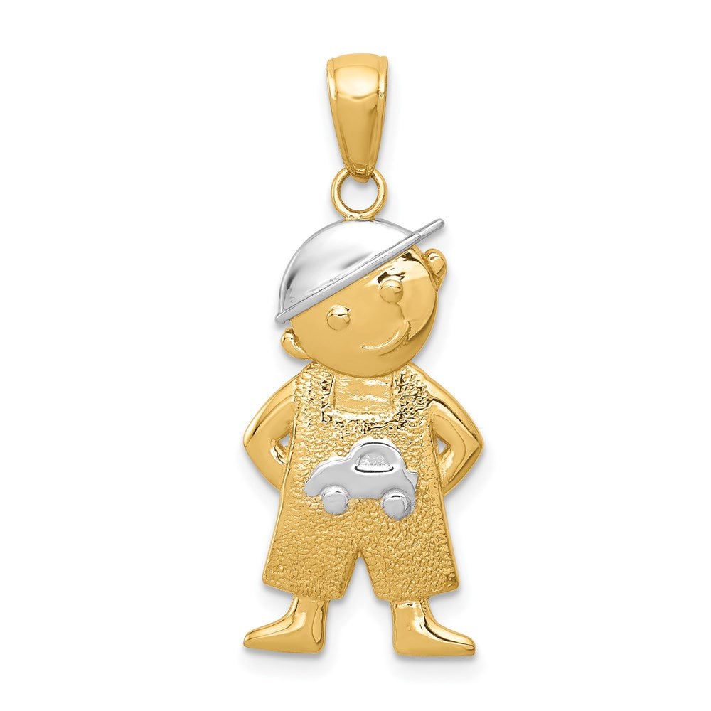 14k Yellow Gold White Rhodium Boy with Hands In Pockets Pendant, 12mm, Item P26325 by The Black Bow Jewelry Co.