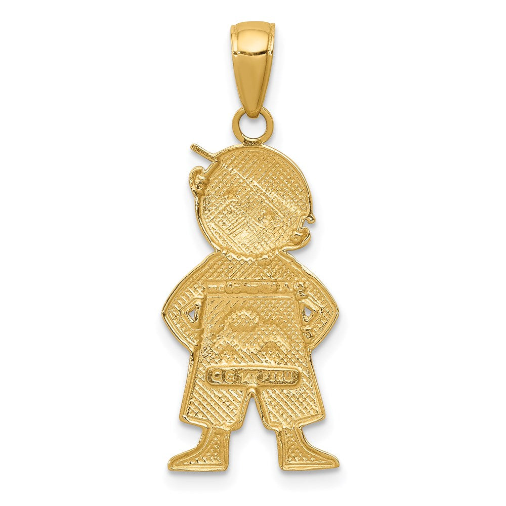 Alternate view of the 14k Yellow Gold White Rhodium Boy with Hands In Pockets Pendant, 12mm by The Black Bow Jewelry Co.