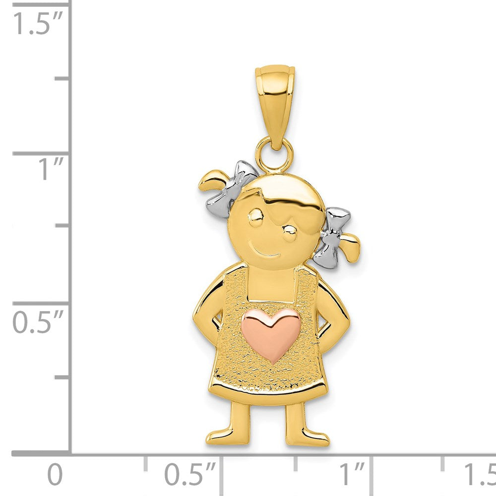 Alternate view of the 14k Yellow & Rose Gold with White Rhodium Girl Pendant, 14mm by The Black Bow Jewelry Co.