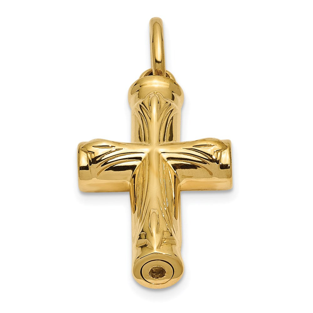Alternate view of the 14k Yellow Gold Polished Cross Ash Holder Pendant, 16 x 25mm by The Black Bow Jewelry Co.
